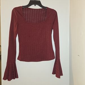 SHEIN Burgundy Flared Sleeve Blouse